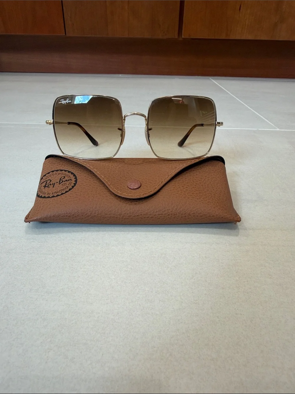 Ray-Ban Gold Frame Sunglasses with Brown Gradient Lenses
